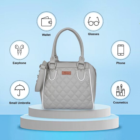 Vegan Leather Women’s Grey Handbag – Top Handle Satchel with Crossbody Strap - Picture 4 of 11